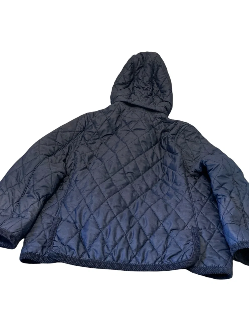 Ralph Lauren Navy Quilted Hooded Puffer with Green Lining